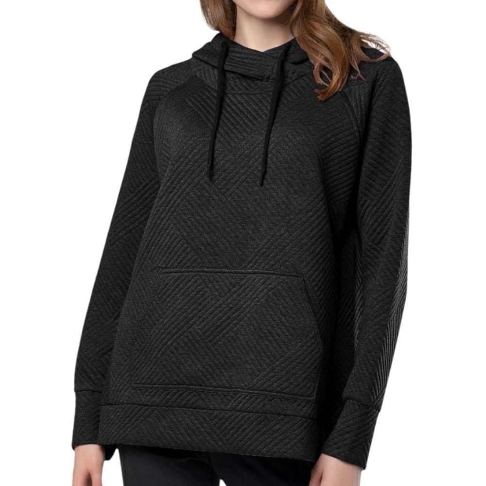 Green tea Quilt Pullover Black Top SZ L
